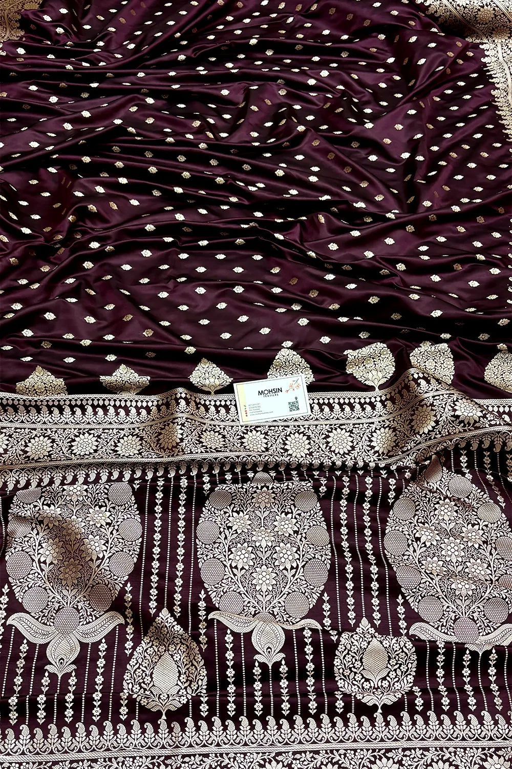 Wine Zari Katan Mashru Silk Banarasi Saree