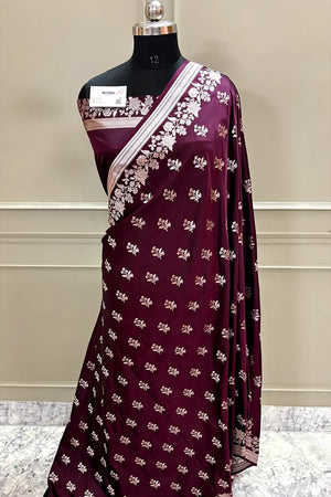 Wine Zari Katan Silk Banarasi Saree