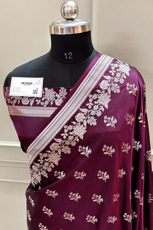 Wine Zari Katan Silk Banarasi Saree