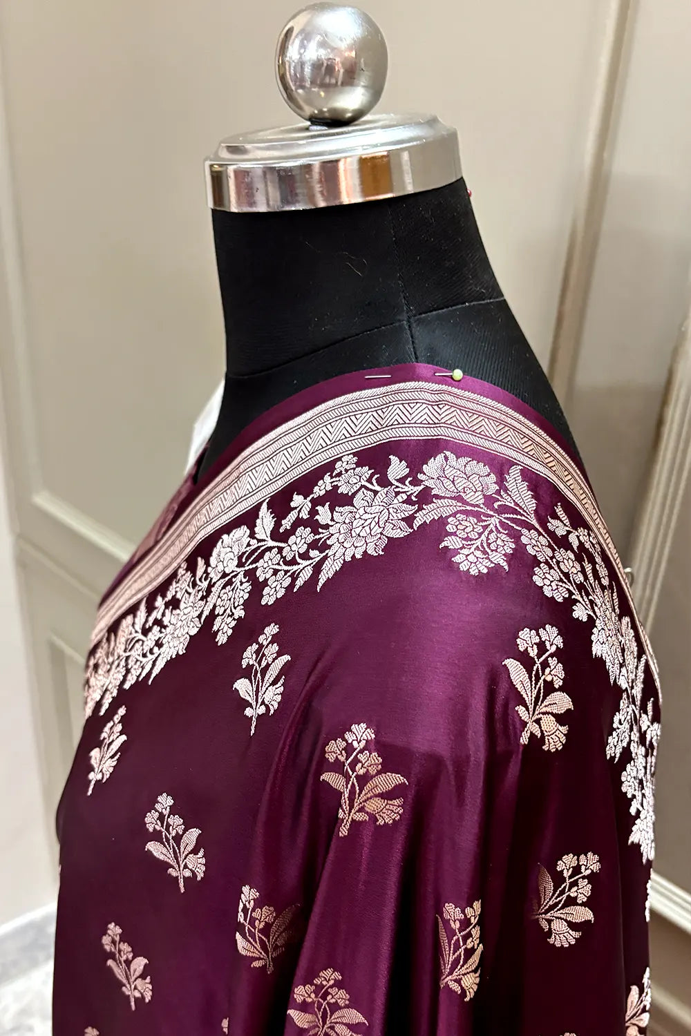 Wine Zari Katan Silk Banarasi Saree