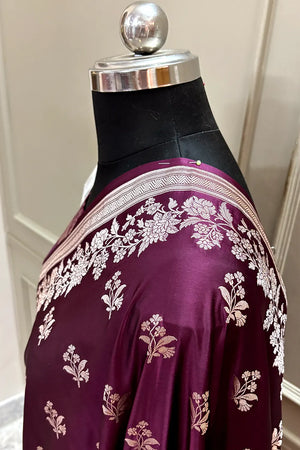 Wine Zari Katan Silk Banarasi Saree