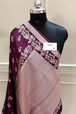 Wine Zari Katan Silk Banarasi Saree