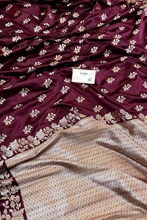 Wine Zari Katan Silk Banarasi Saree