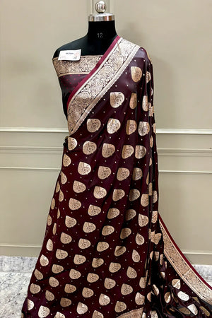 Wine Zari Katan Silk Banarasi Saree