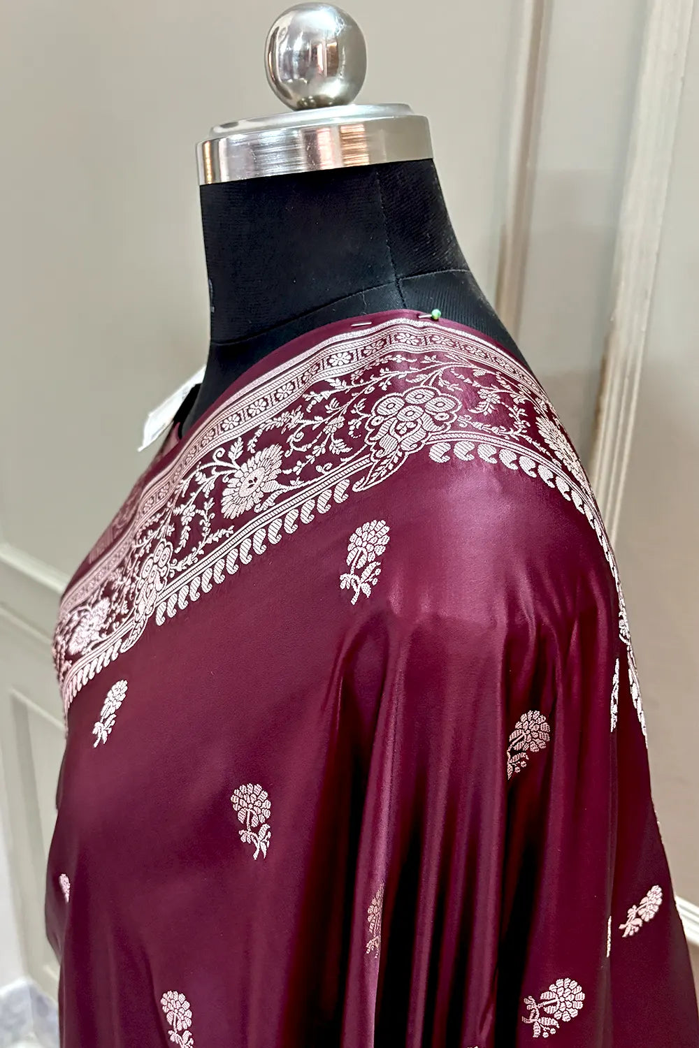 Wine Zari Katan Silk Banarasi Saree