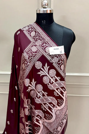 Wine Zari Katan Silk Banarasi Saree