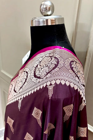 Wine Zari Katan Silk Banarasi Saree