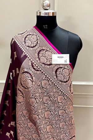 Wine Zari Katan Silk Banarasi Saree