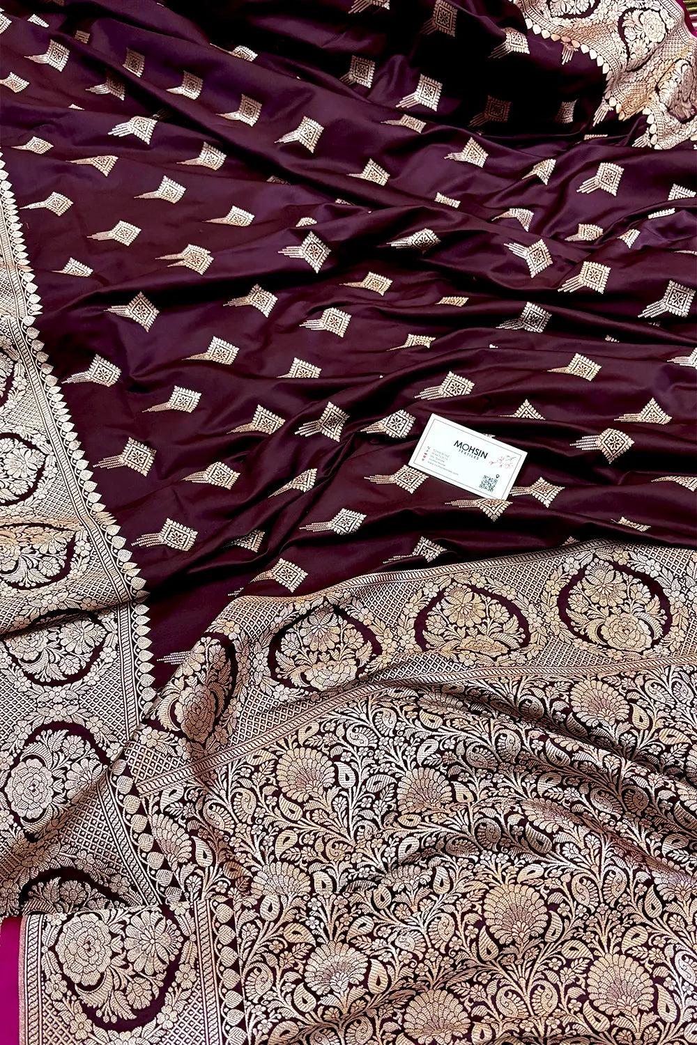 Wine Zari Katan Silk Banarasi Saree