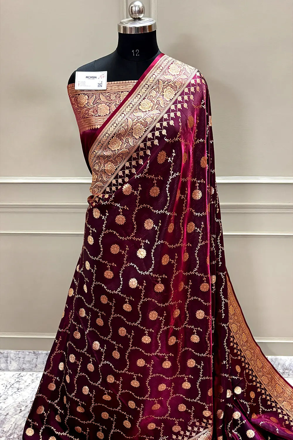 Wine Zari Katan Silk Banarasi Saree