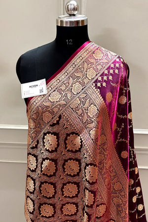 Wine Zari Katan Silk Banarasi Saree