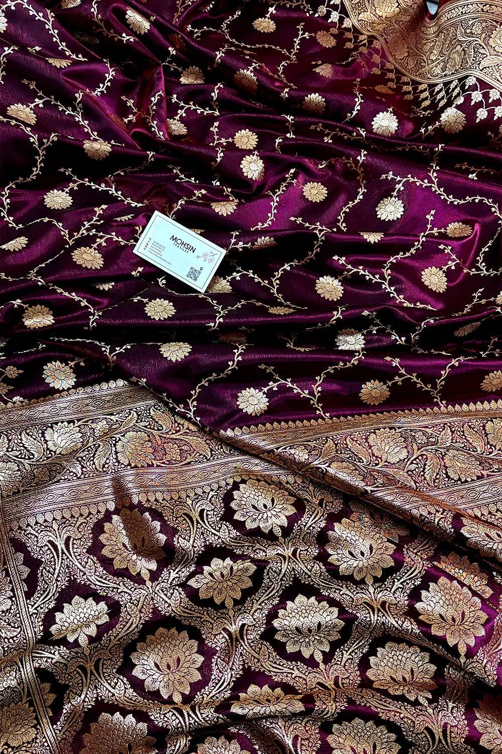 Wine Zari Katan Silk Banarasi Saree