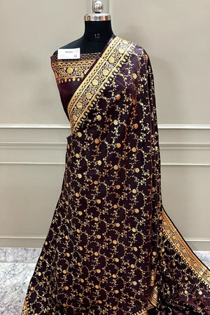 Wine Zari Katan Silk Banarasi Saree