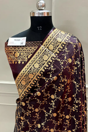 Wine Zari Katan Silk Banarasi Saree