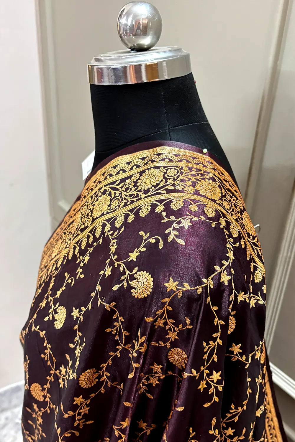 Wine Zari Katan Silk Banarasi Saree