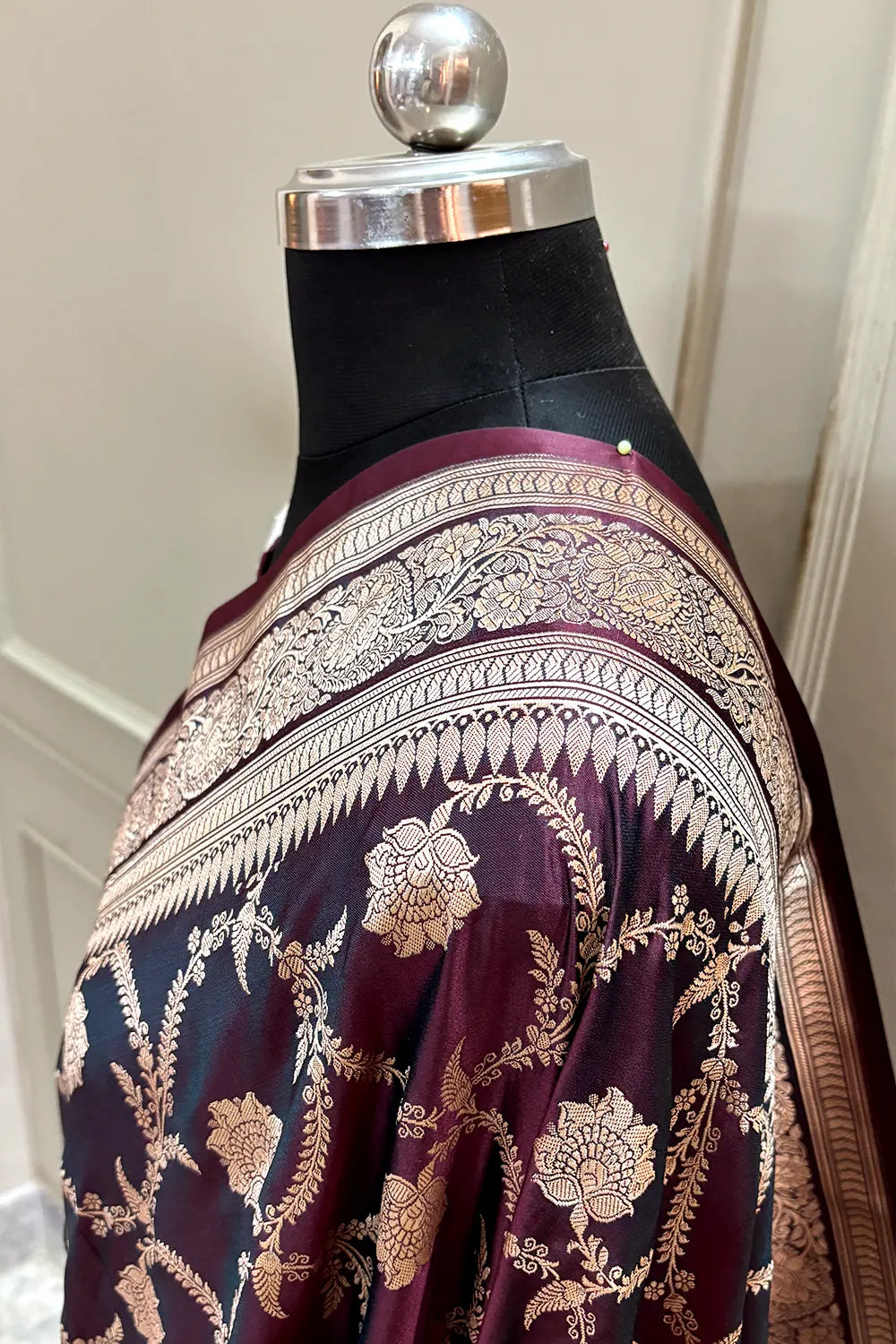 Wine Zari Katan Silk Banarasi Saree