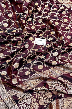 Wine Zari Katan Silk Banarasi Saree