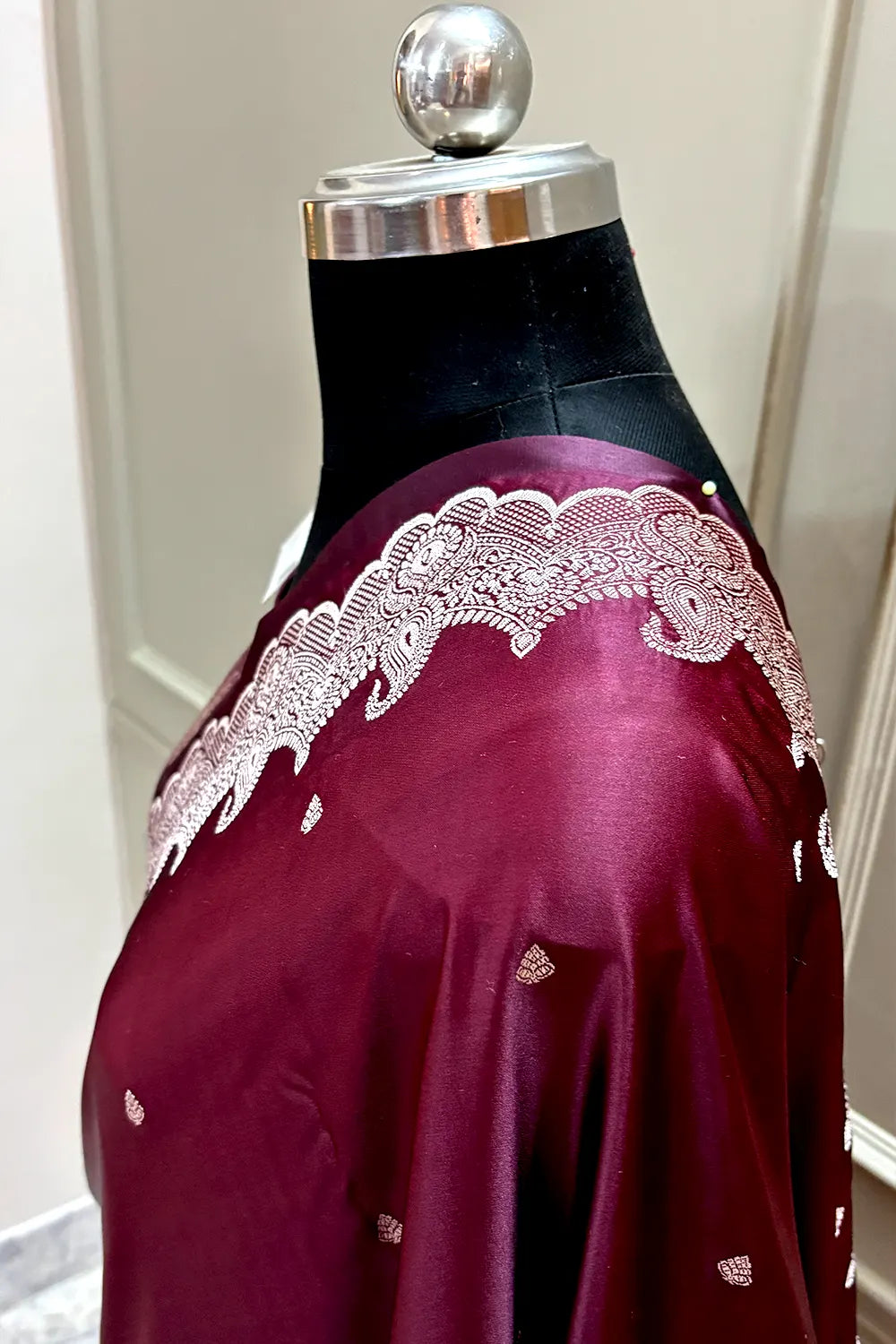 Wine Zari Katan Silk Banarasi Saree