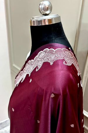 Wine Zari Katan Silk Banarasi Saree