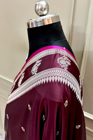 Wine Zari Katan Silk Banarasi Saree