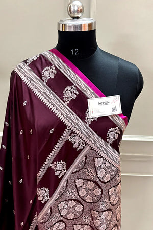 Wine Zari Katan Silk Banarasi Saree
