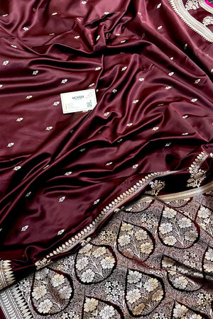 Wine Zari Katan Silk Banarasi Saree