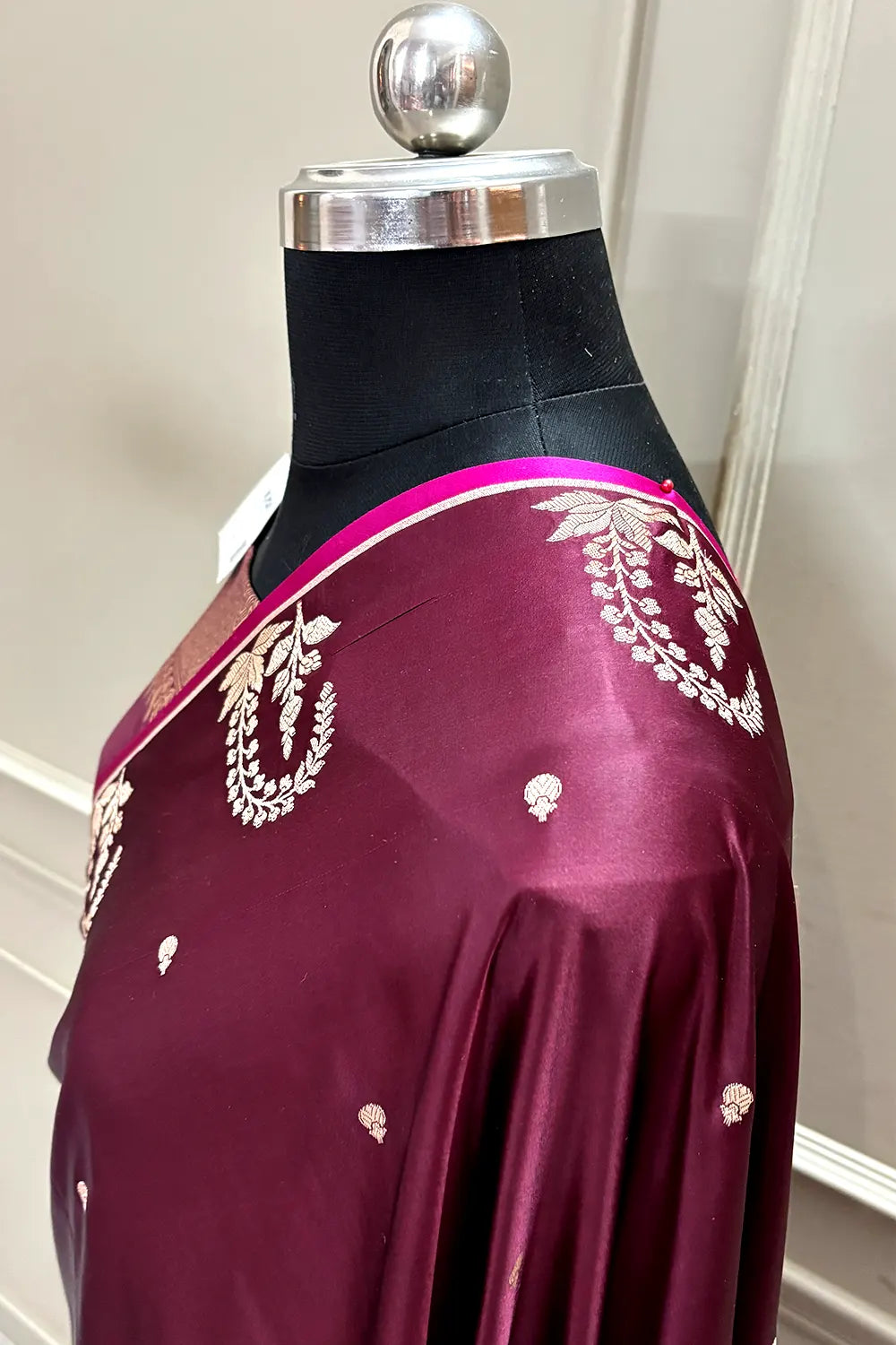 Wine Zari Katan Mashru Silk Banarasi Saree