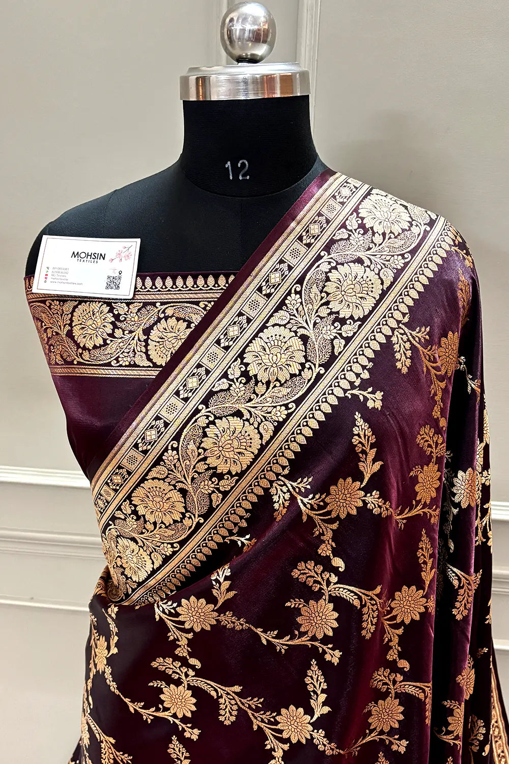 Wine Zari Katan Satin Silk Banarasi Saree