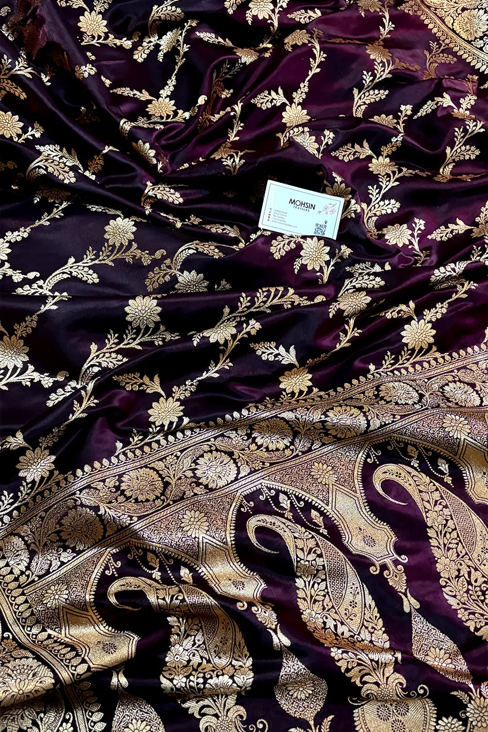 Wine Zari Katan Satin Silk Banarasi Saree