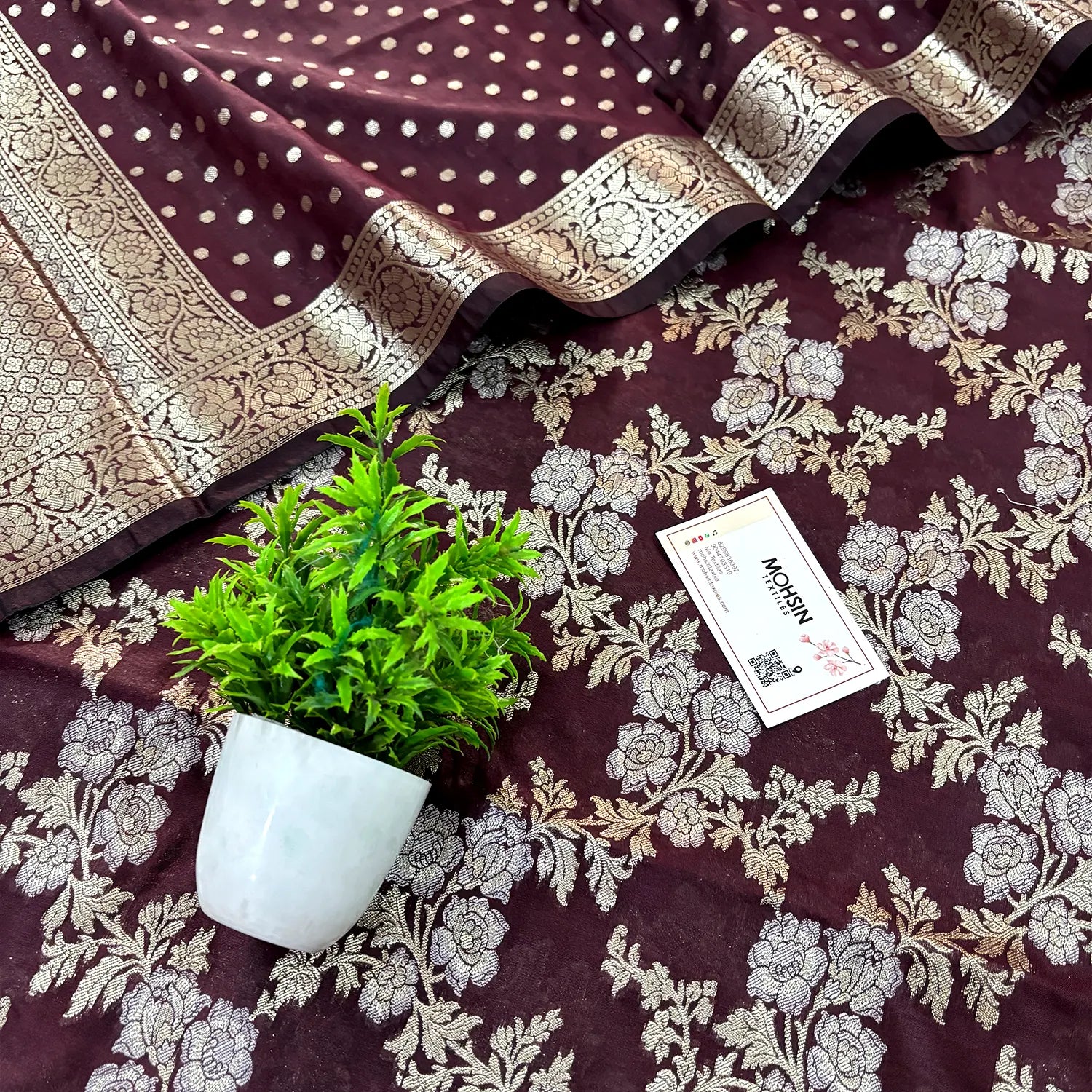 Wine Zari Katan Silk Banarasi Suit