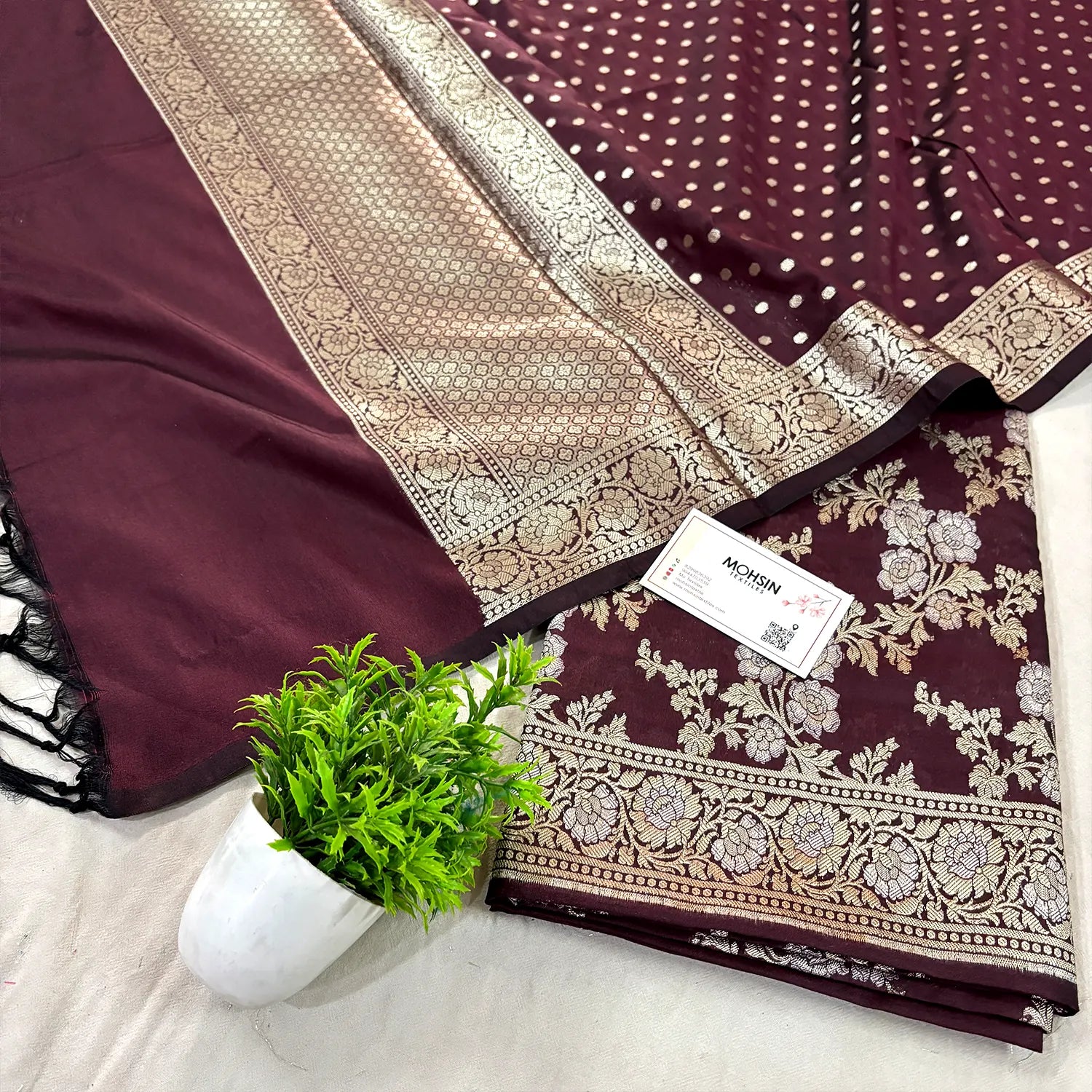 Wine Zari Katan Silk Banarasi Suit
