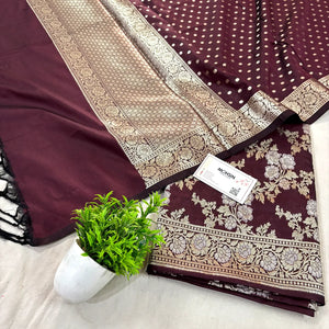 Wine Zari Katan Silk Banarasi Suit