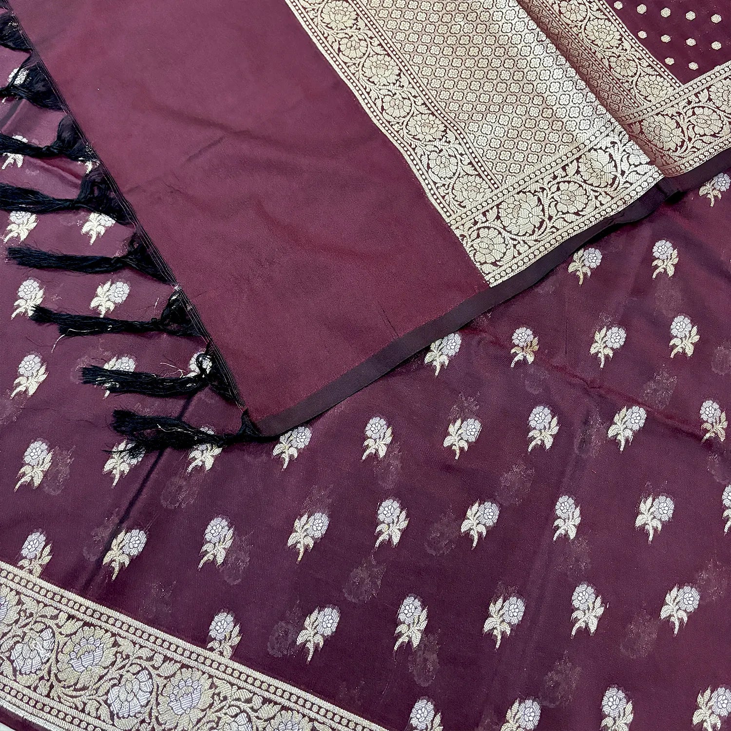 Wine Zari Katan Silk Banarasi Suit