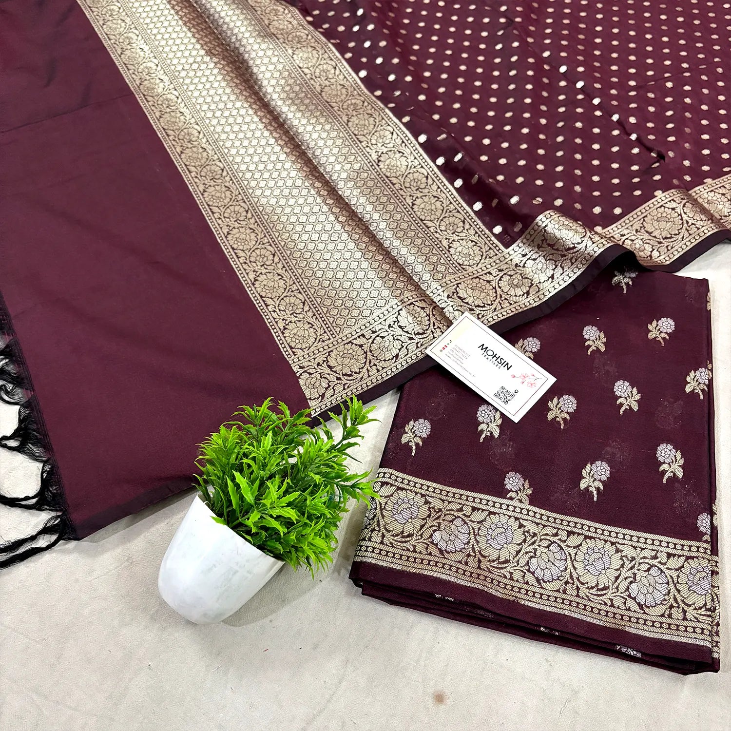 Wine Zari Katan Silk Banarasi Suit