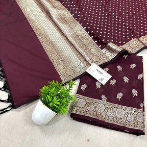 Wine Zari Katan Silk Banarasi Suit