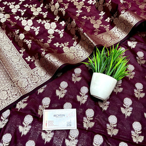 Wine Zari Katan Silk Banarasi Suit