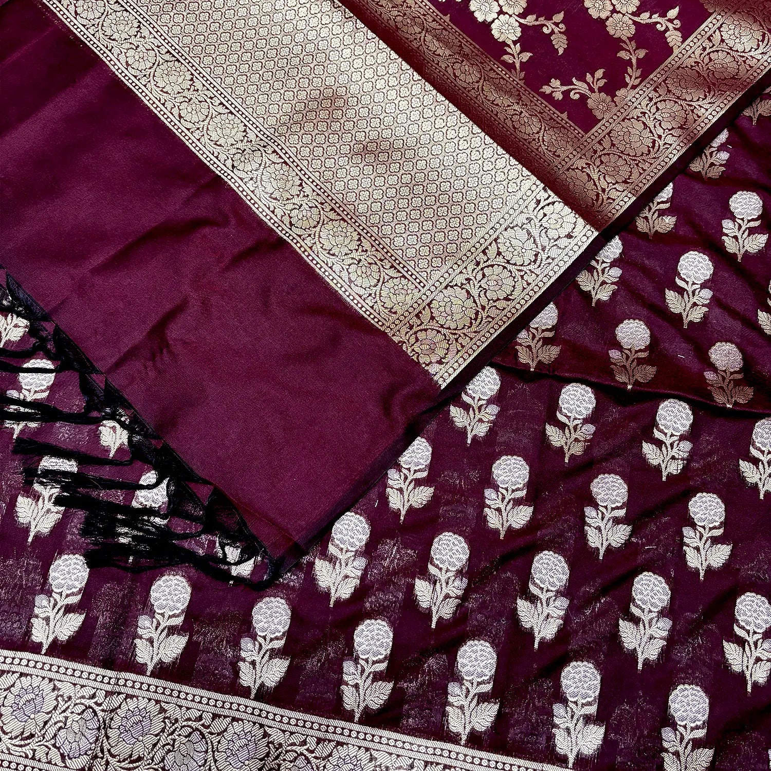 Wine Zari Katan Silk Banarasi Suit