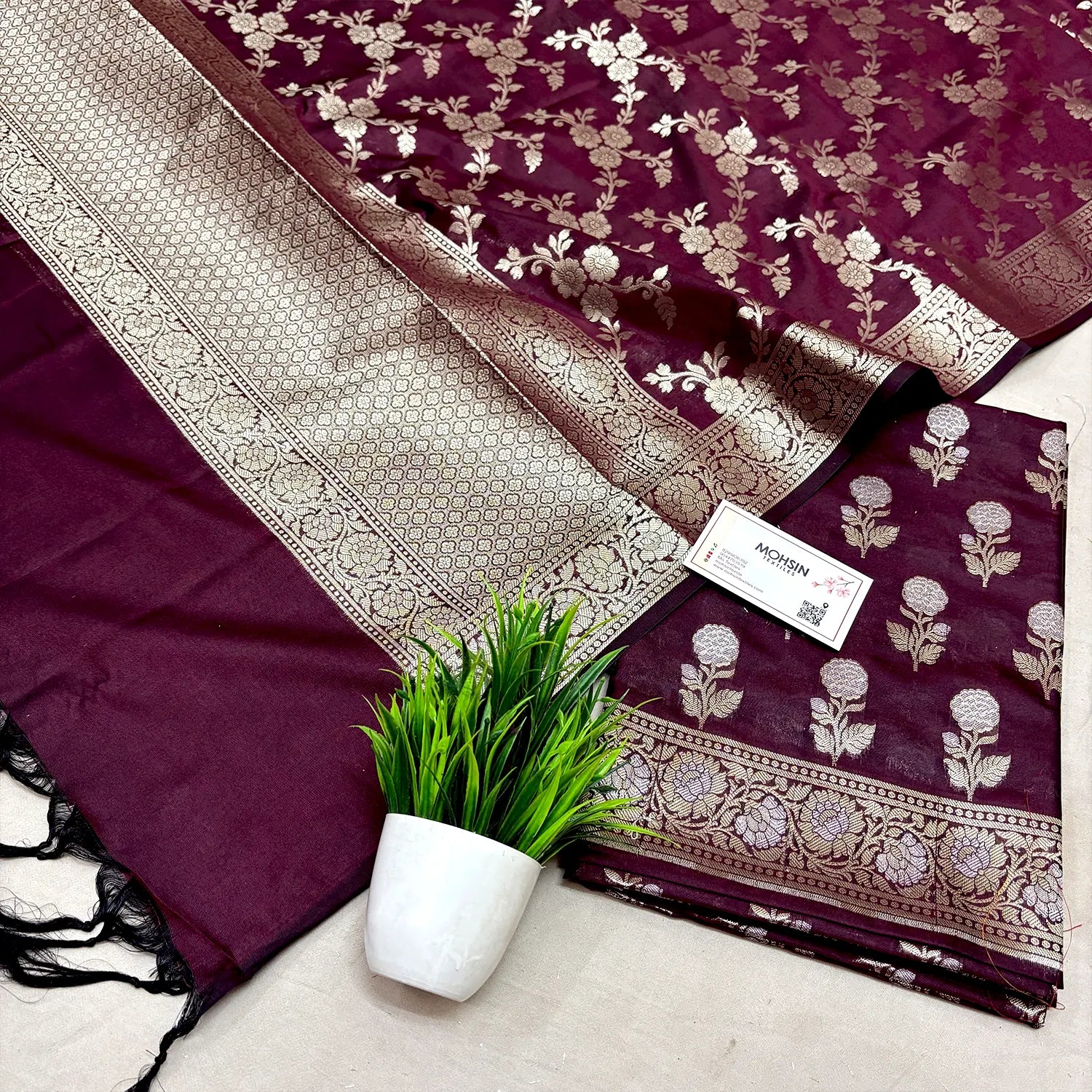 Wine Zari Katan Silk Banarasi Suit