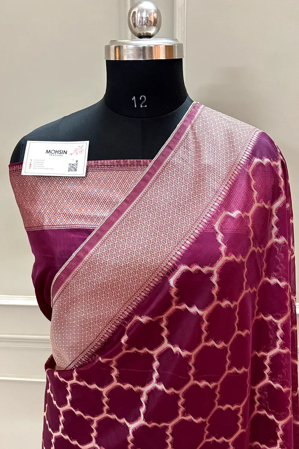 Wine Zari Organza Silk Banarasi Saree
