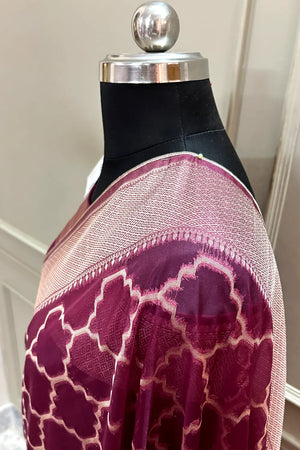 Wine Zari Organza Silk Banarasi Saree