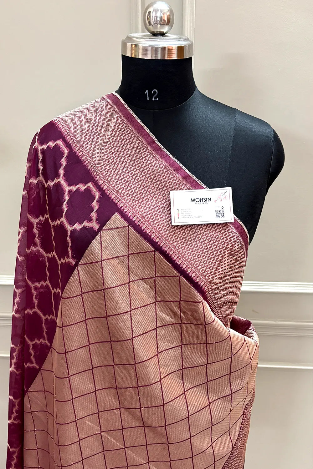 Wine Zari Organza Silk Banarasi Saree