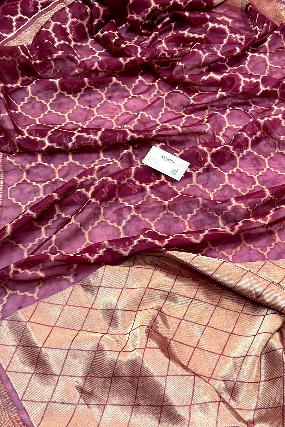 Wine Zari Organza Silk Banarasi Saree