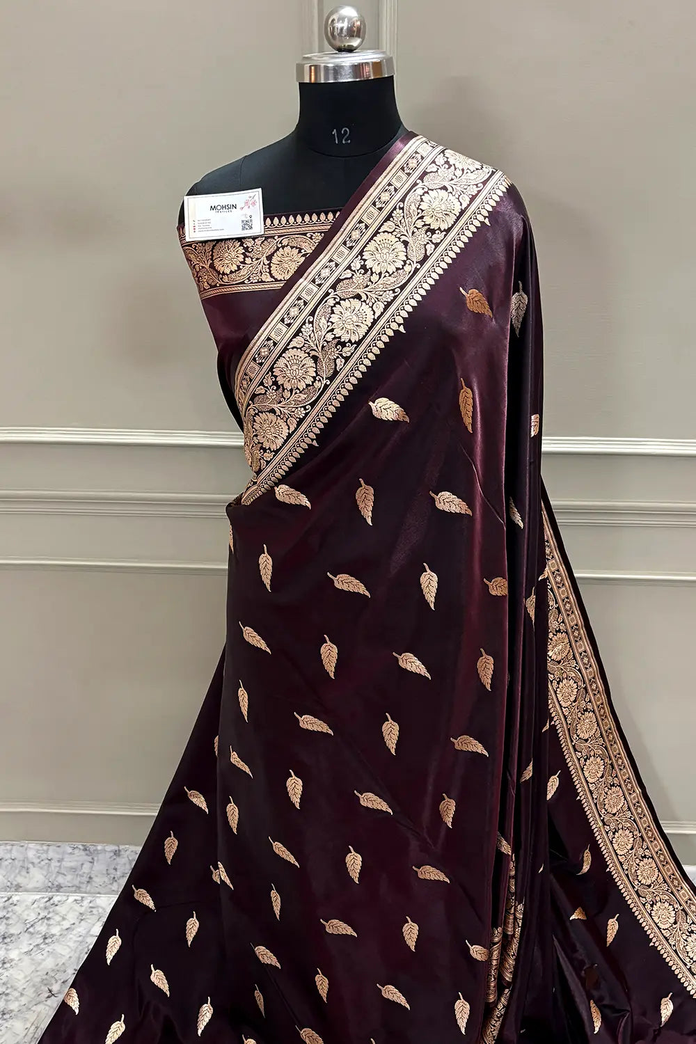 Wine Zari Satin Silk Banarasi Saree