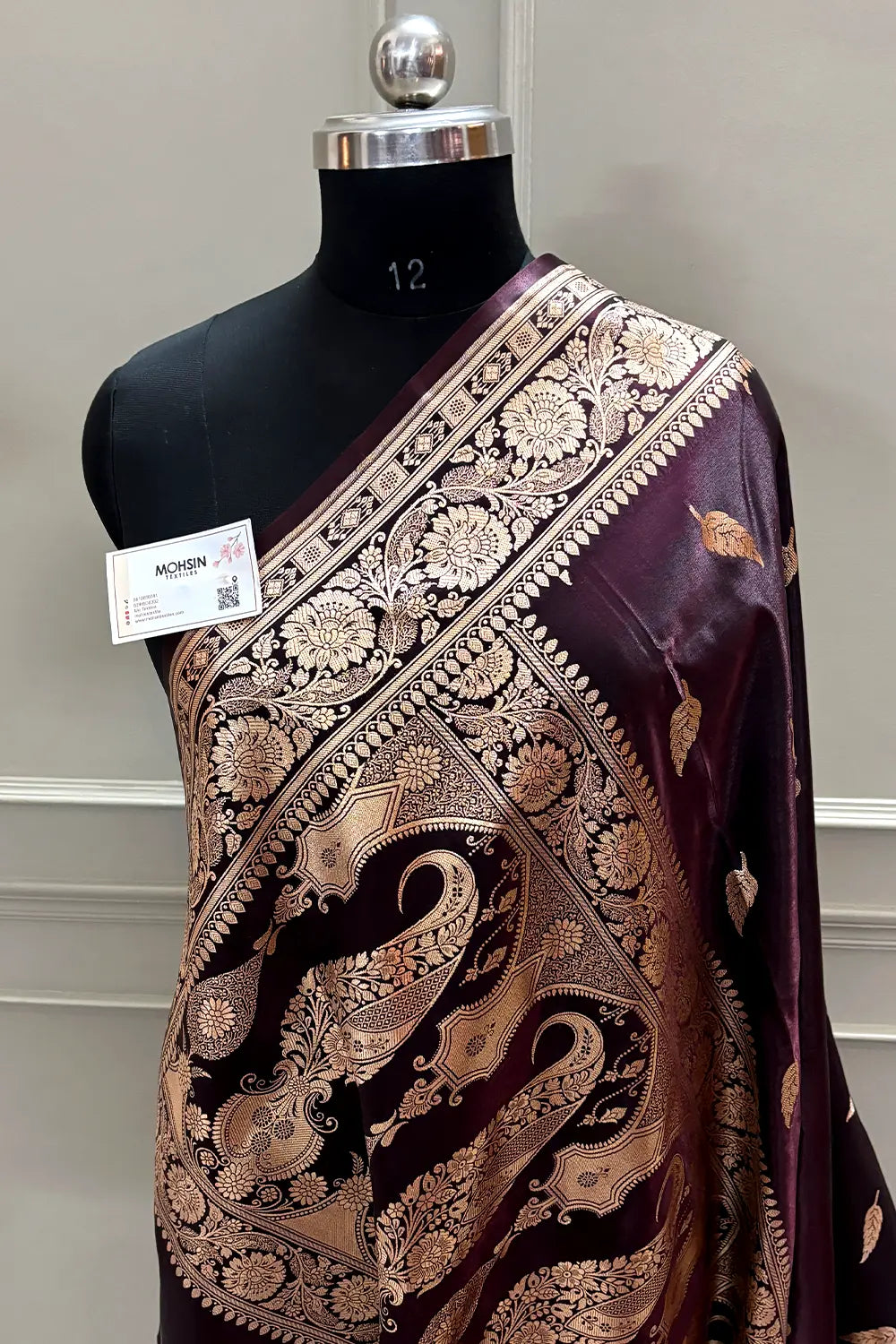 Wine Zari Satin Silk Banarasi Saree