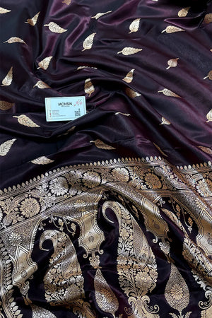 Wine Zari Satin Silk Banarasi Saree