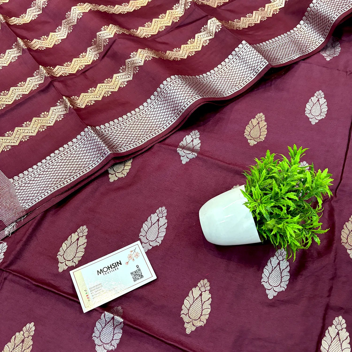 Wine Zari Satin Silk Banarasi Suit