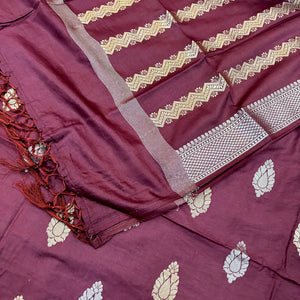 Wine Zari Satin Silk Banarasi Suit