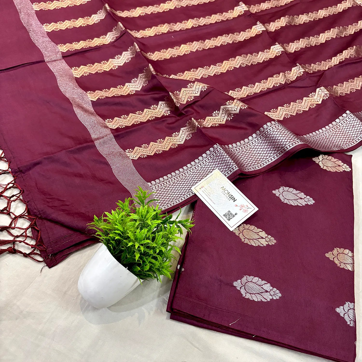 Wine Zari Satin Silk Banarasi Suit