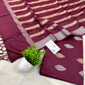 Wine Zari Satin Silk Banarasi Suit
