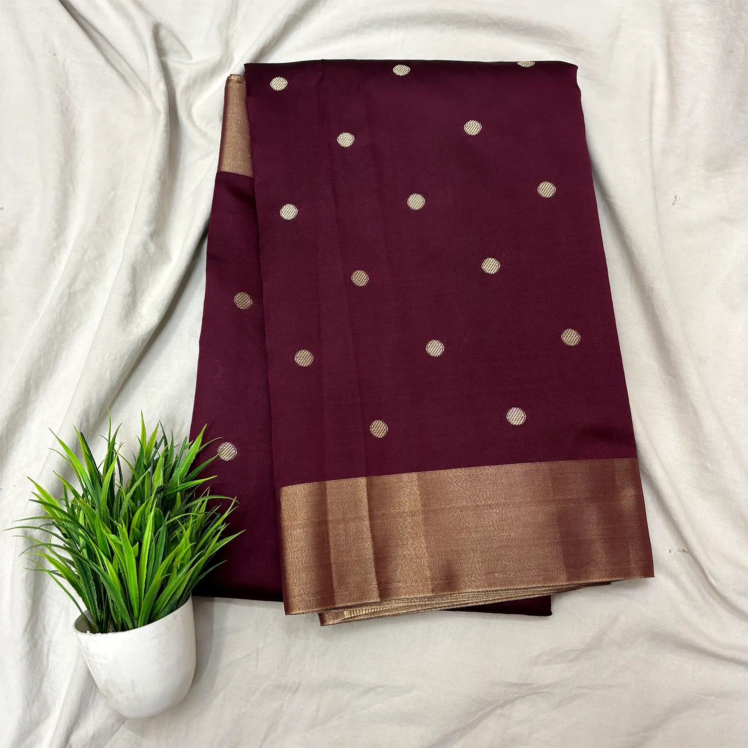 Wine Zari Semi Katan Silk Banarasi Saree 